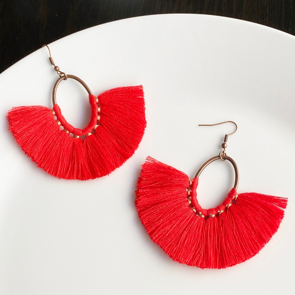 NEW "Amoret" Tassel Earrings (Red) - Picture 3 of 6